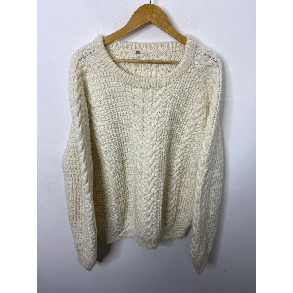 Handknit Cable Knit Men XL Sweater Fisherman Oversized Wool  Irish